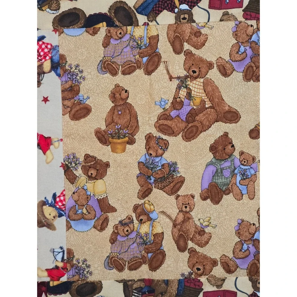 Vintage Teddy Bear‎ Patchwork Quilt Star Plaid Boho Retro Nursery Throw 44x61